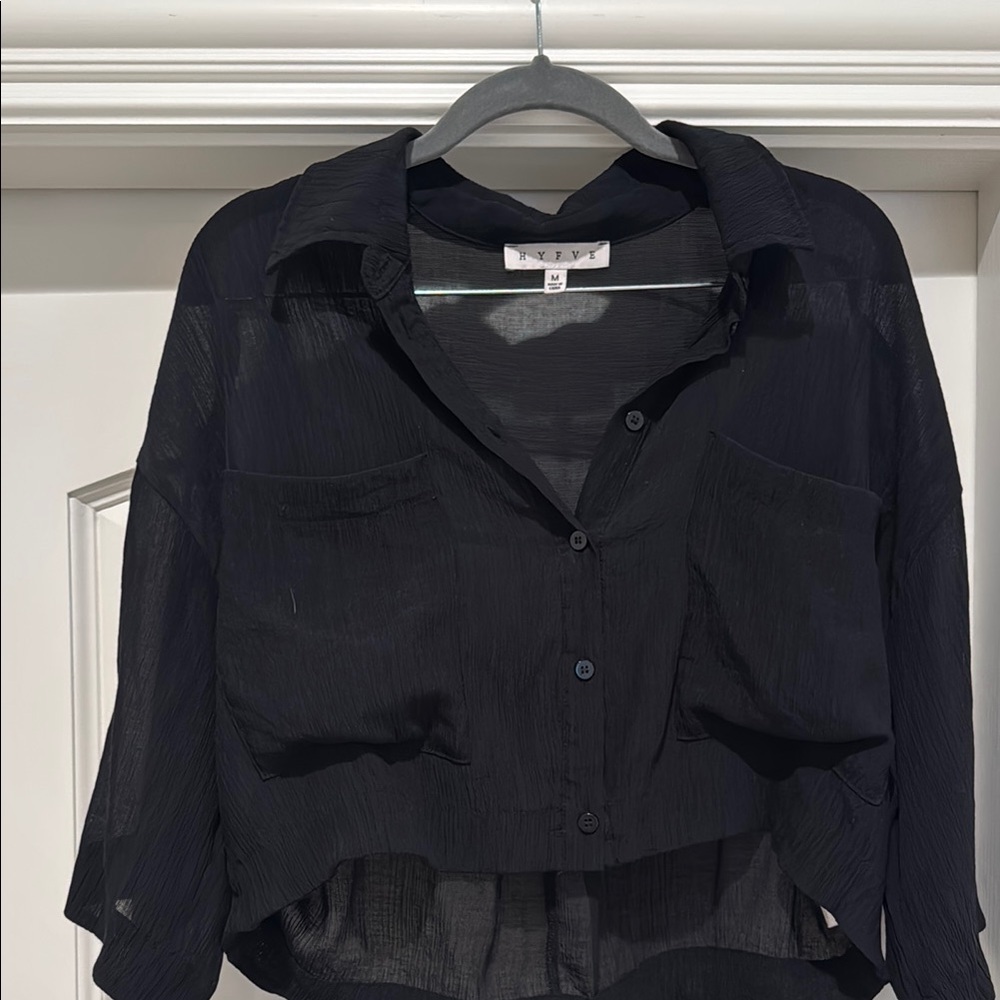 Hyfve Sheer Black Button-Up Blouse
